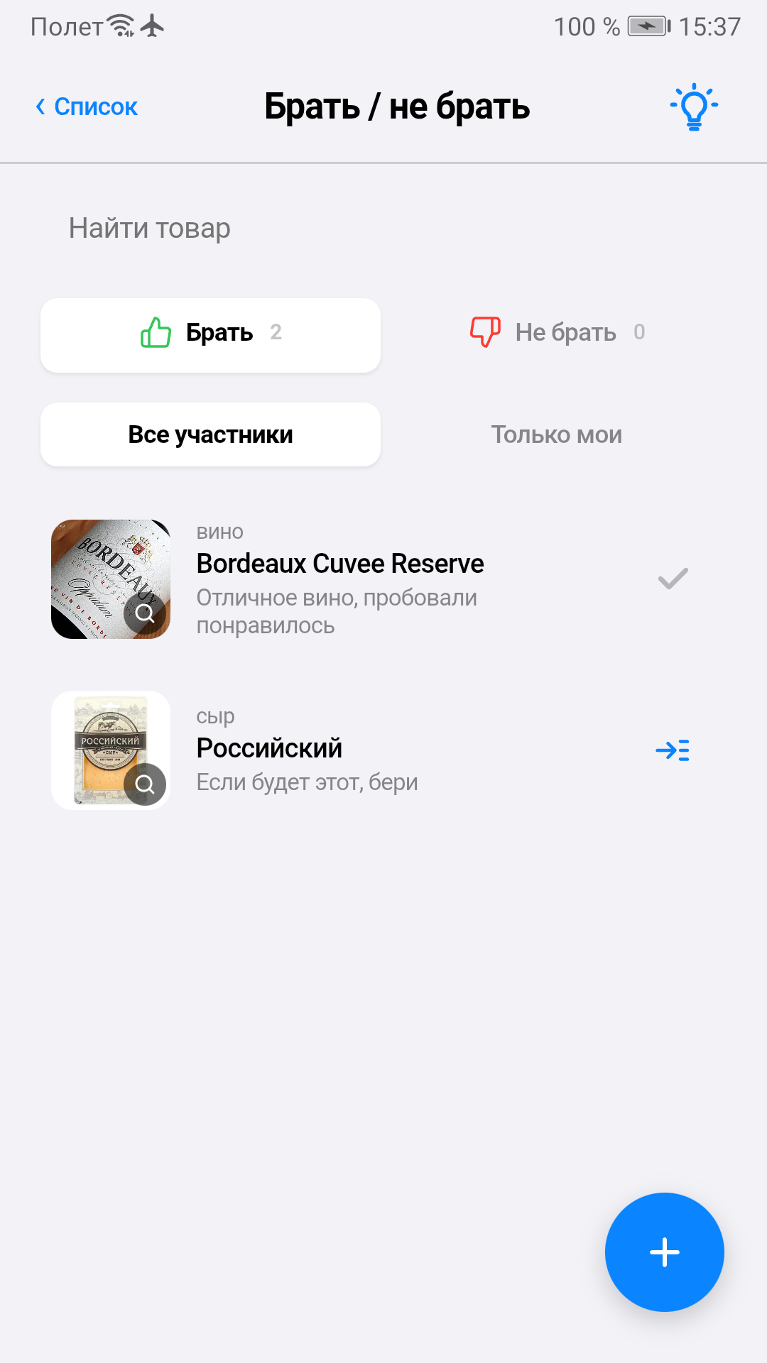 Список оценённых товаров с фильтром по участникам
